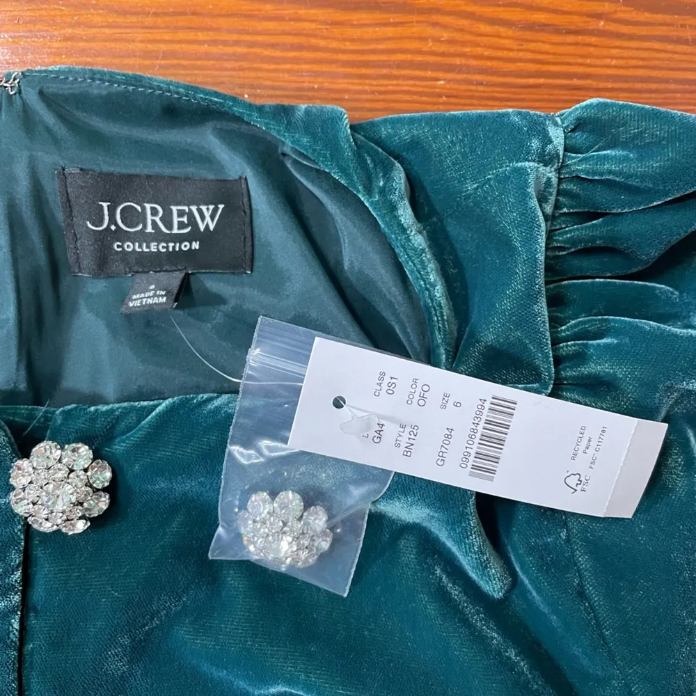 NWT J. Crew Collection Green Velvet Jeweled Button Front Mini Dress - Sz 6 - Image 9