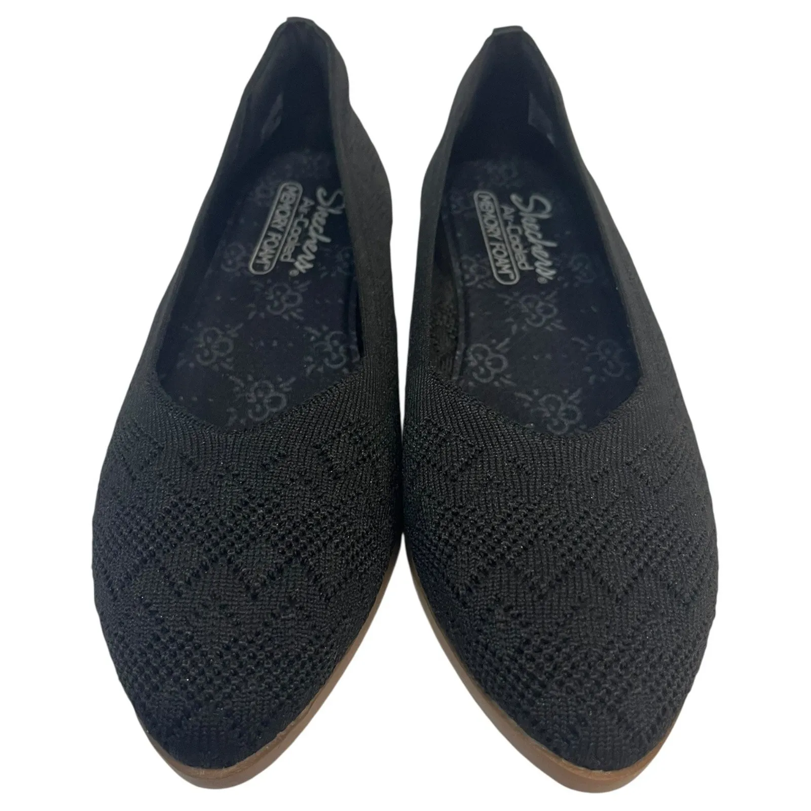 Skechers Shoes Womens 8.5 Black Wedge Slip On Knit Memory Foam Comfort Flats - Image 5