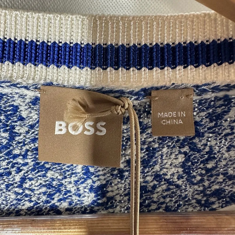 Hugo Boss Folonia Boucle Stripe Cardigan Surf Melange Size Medium - Image 4