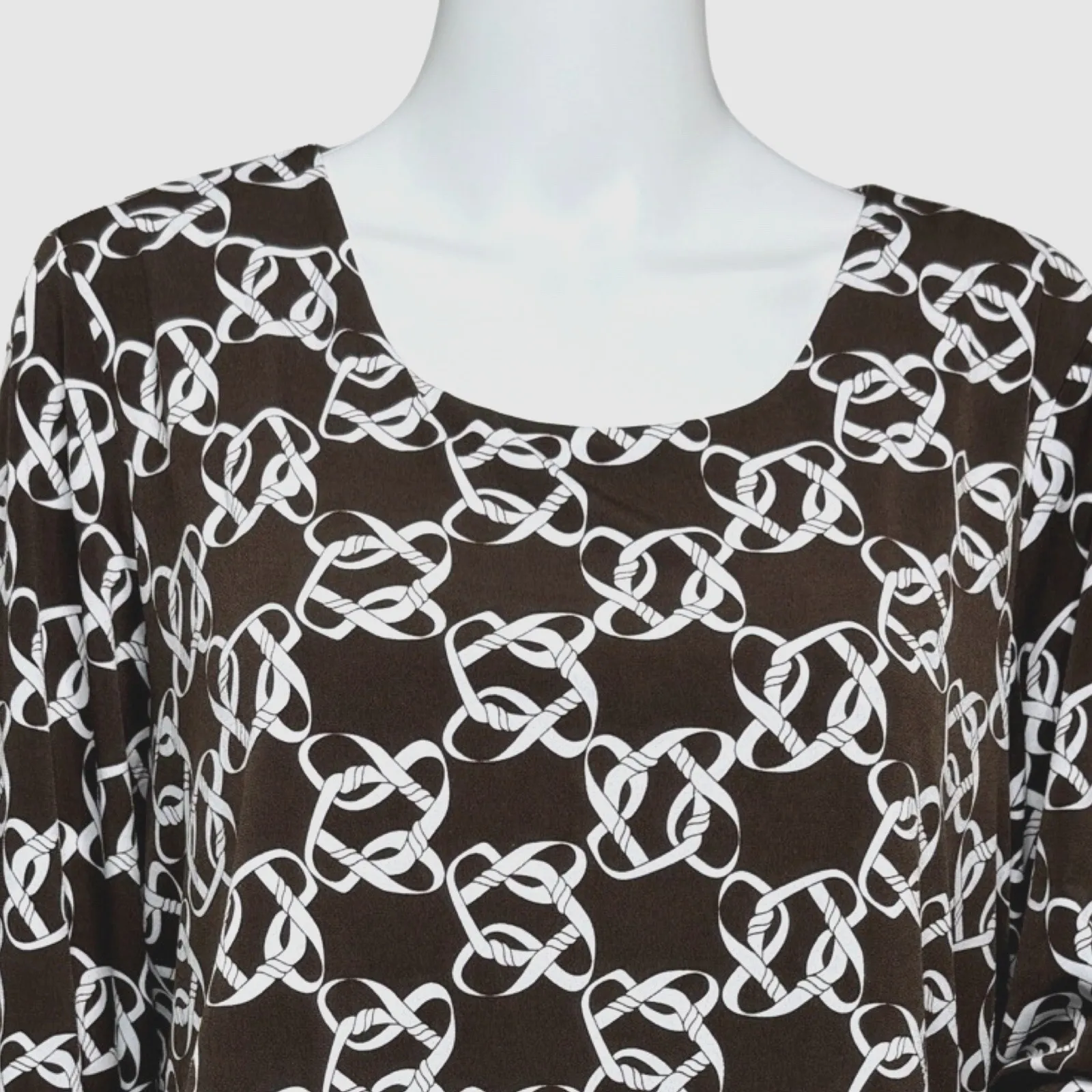 Susan Graver L Liquid Knit Brown White Chain Print Tunic Office Travel Career - Image 5