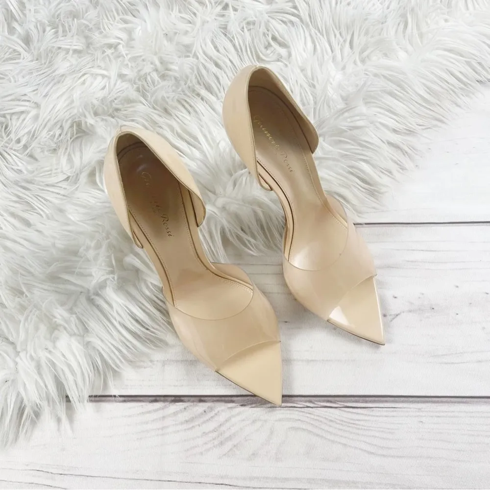 Gianvitto Rossi Bree Womens Patent Leather and PVC Peep-Toe Pumps in tan Size 42 - Image 4