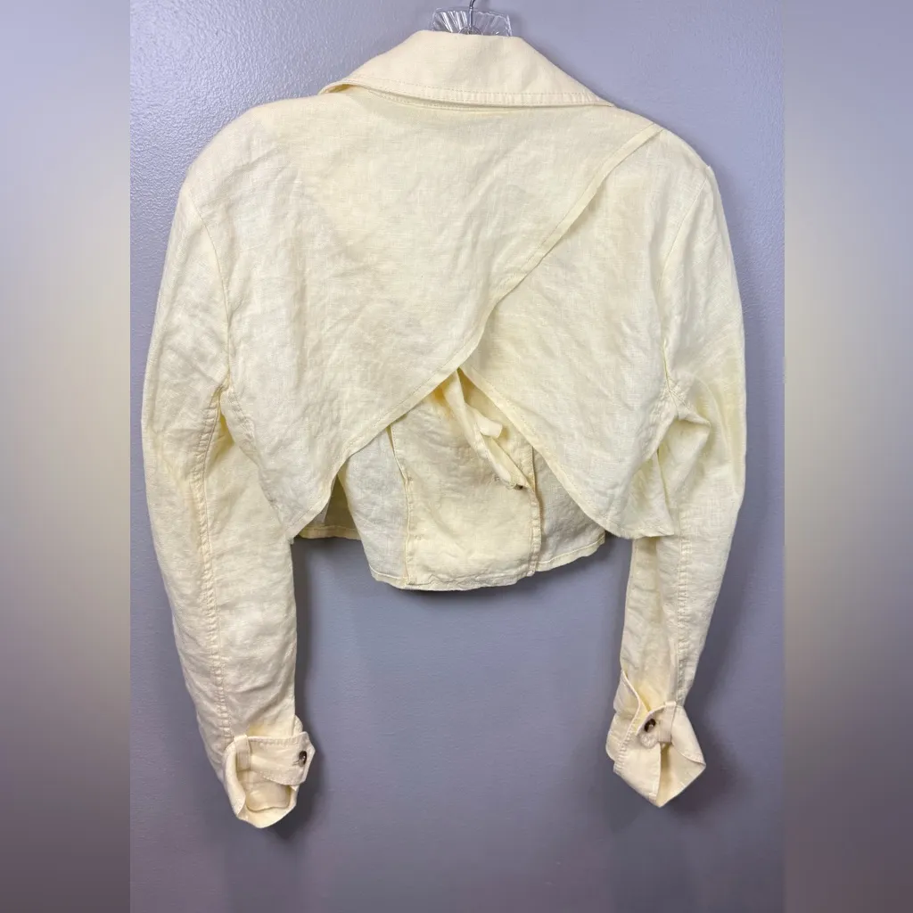 Free People Bennie‎ Crop Blazer Linen Yellow Size XS - Image 3