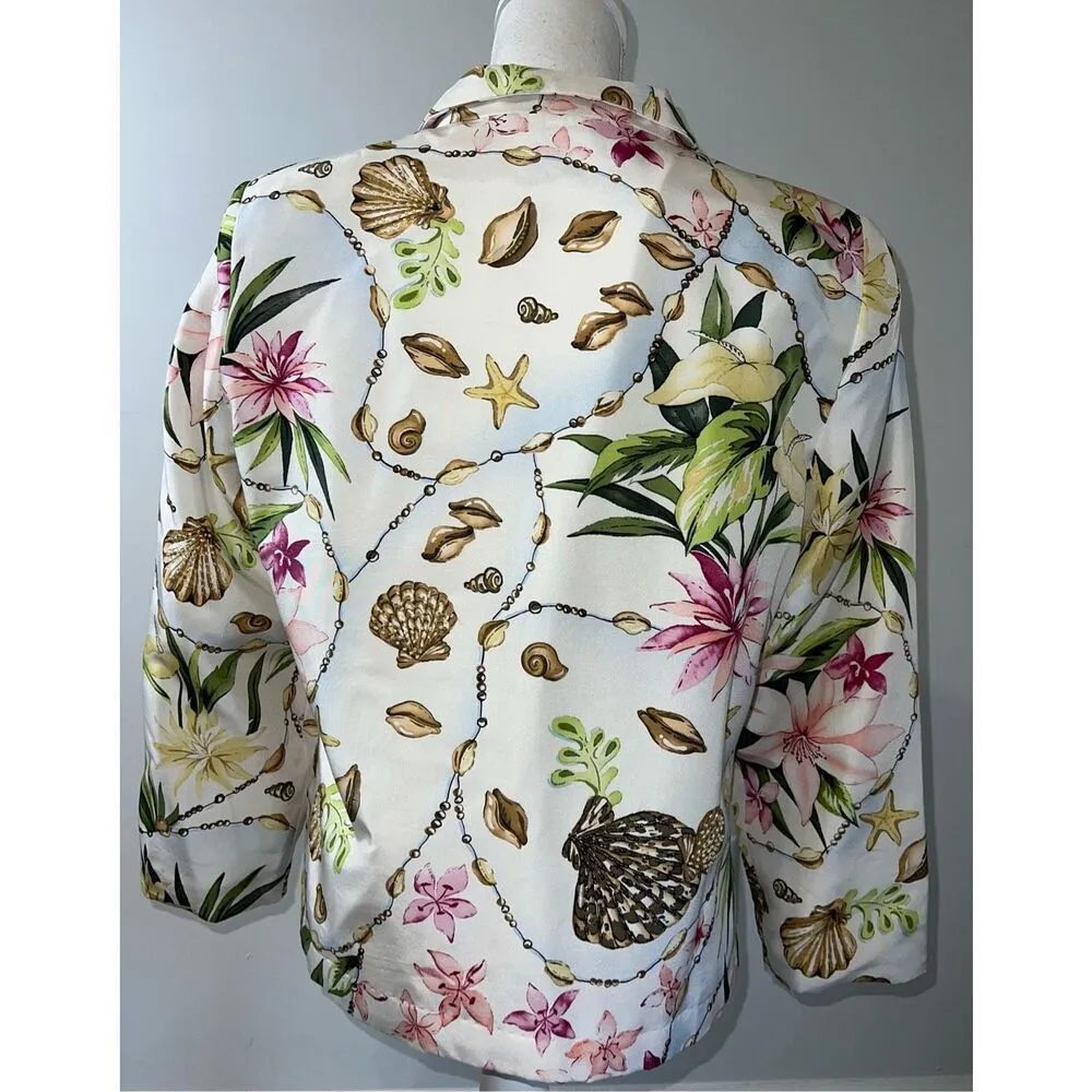 Women’s SILK Seashell Beaded Beach Blazer SMALL White - Image 3