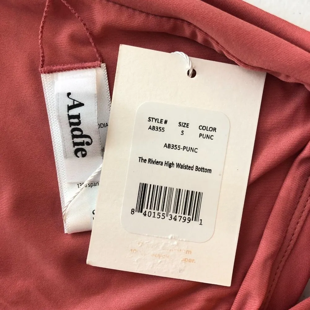 Andie Swim The Riviera High Waisted Bikini Bottom Belted Punch Pink S - Image 5