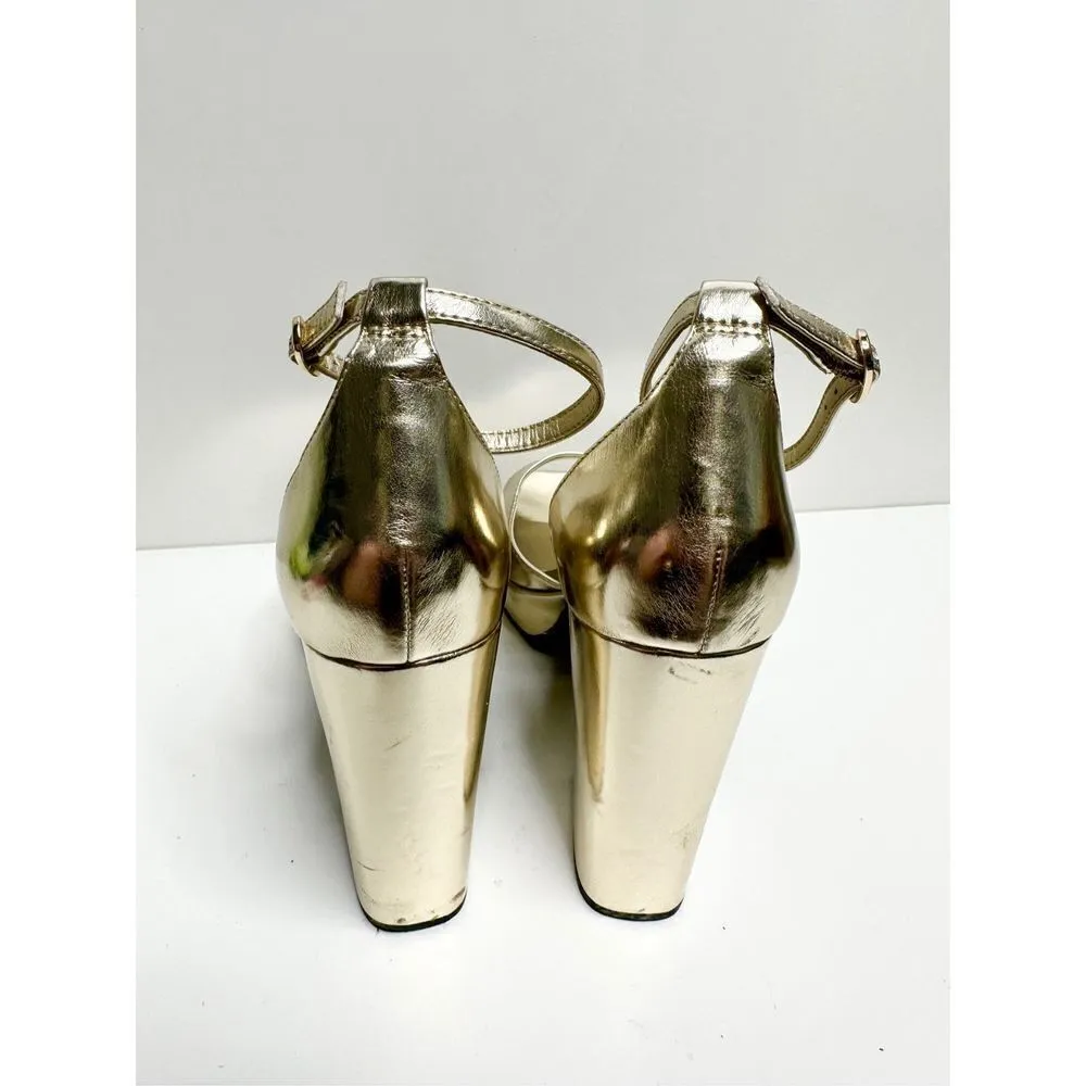 Open Edit Platform Size 9.5 Gold Kimber Ankle Strap Sandal - Image 4