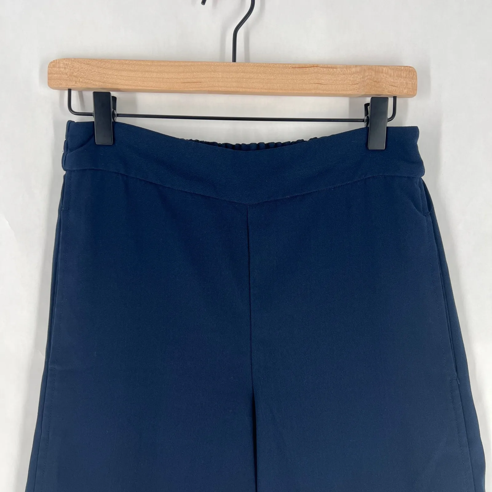 Madewell Wide Leg Cropped Pants Navy Blue Elastic Waist Pockets‎ Womens - Image 2