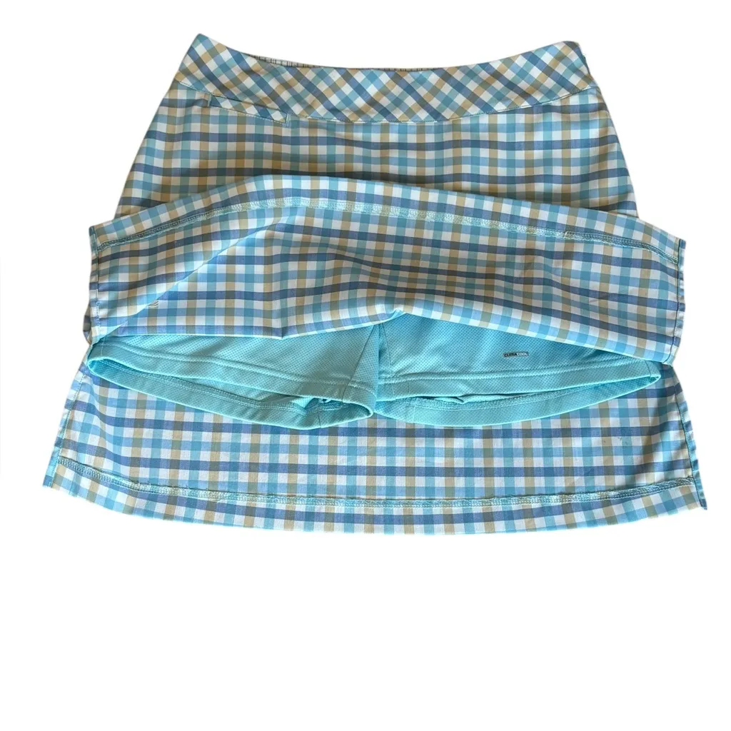 Adidas ClimaCool Golf Skirt Skort Blue White Tan Plaid Built In Shorts Woman’s 4 - Image 3