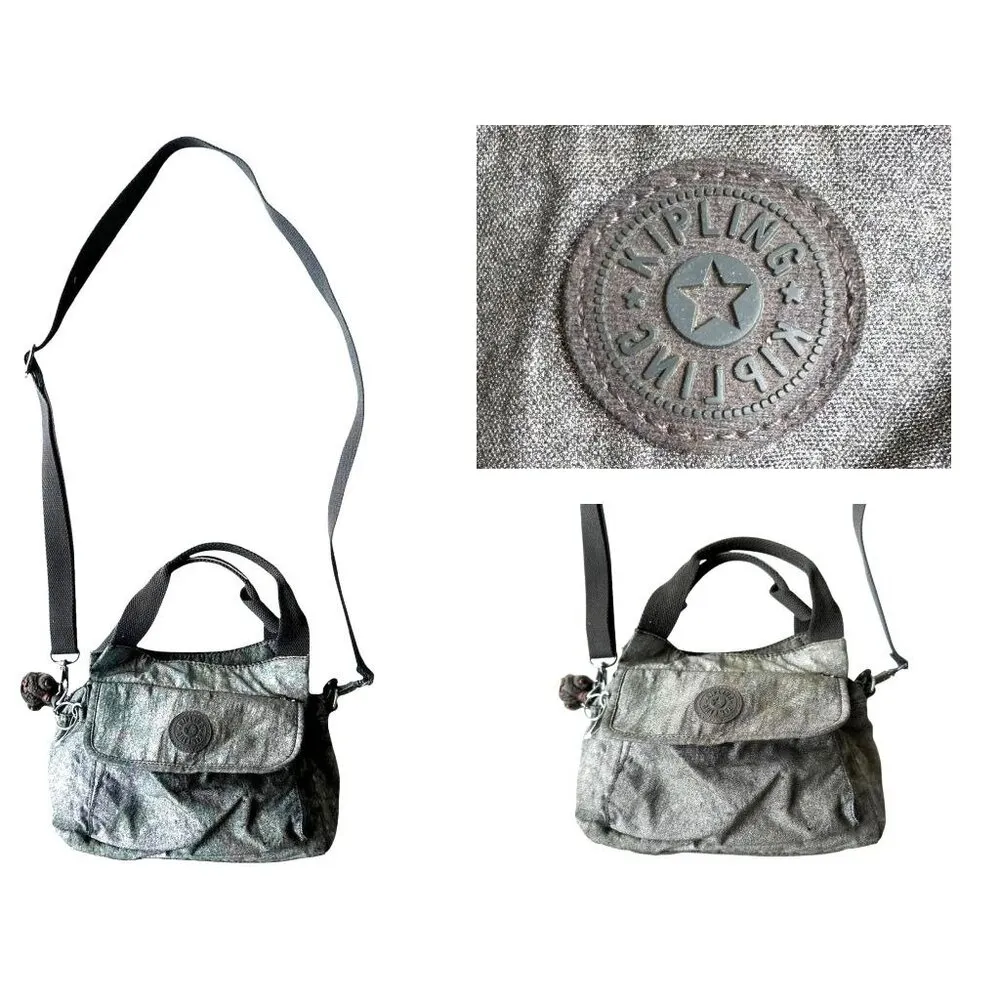 VTG Kipling Crossbody Bag Roger Gorilla Ape Hang Tag Gray Strap Flap Closer READ - Image 8