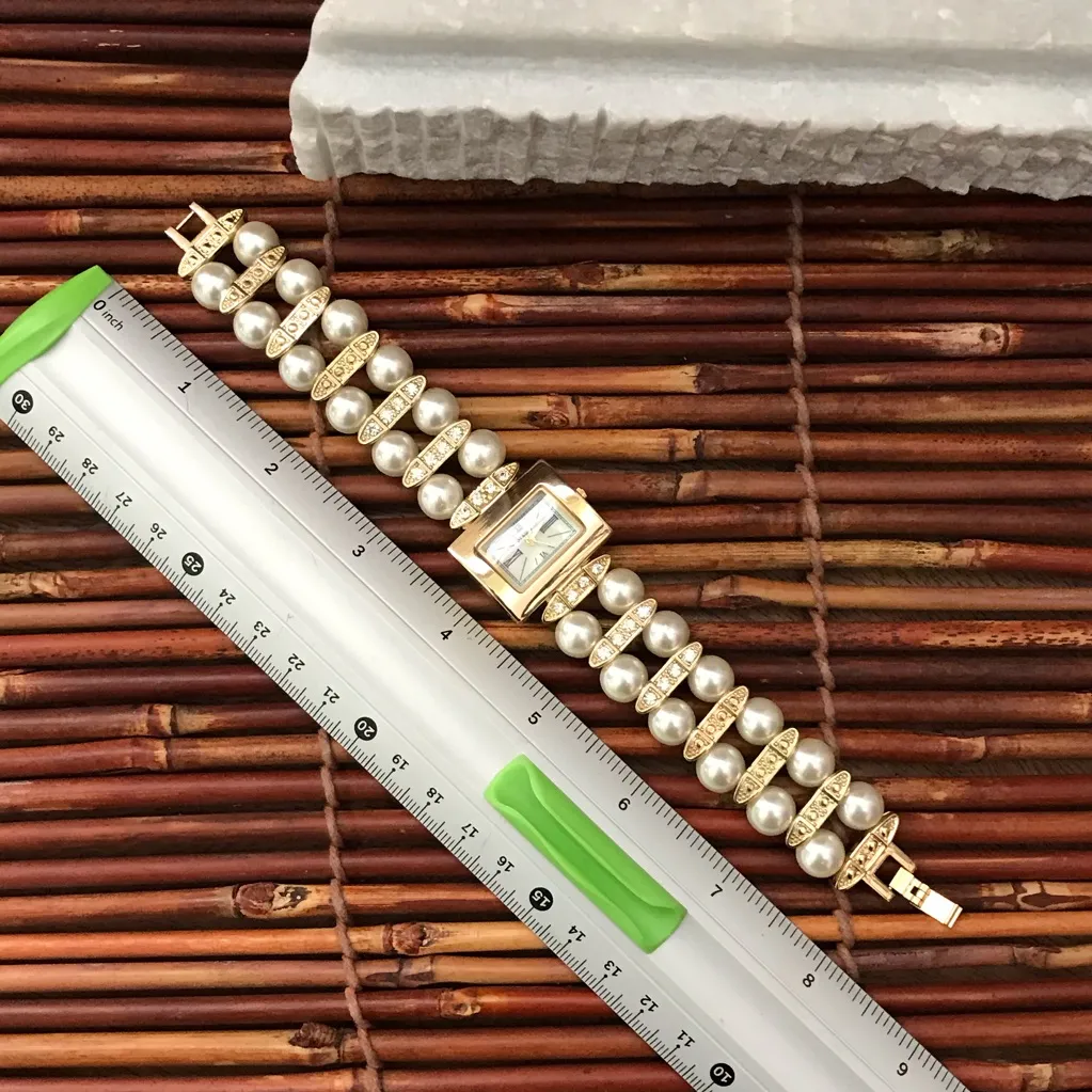 Stauer Bracelet Watch Faux Pearls Gold - Image 6