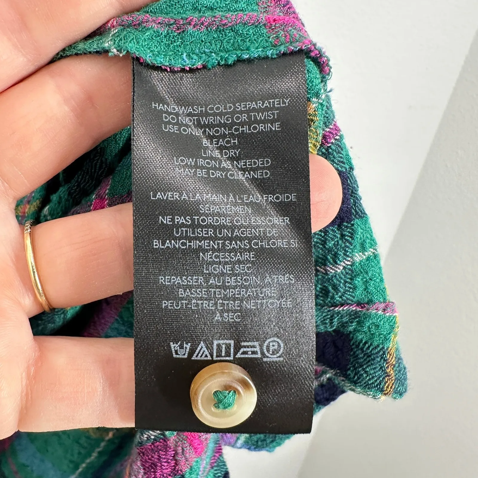 PILCRO by Anthropologie Plaid Popover Shirt Green Pink Blue Yellow Fringe Collar - Image 7