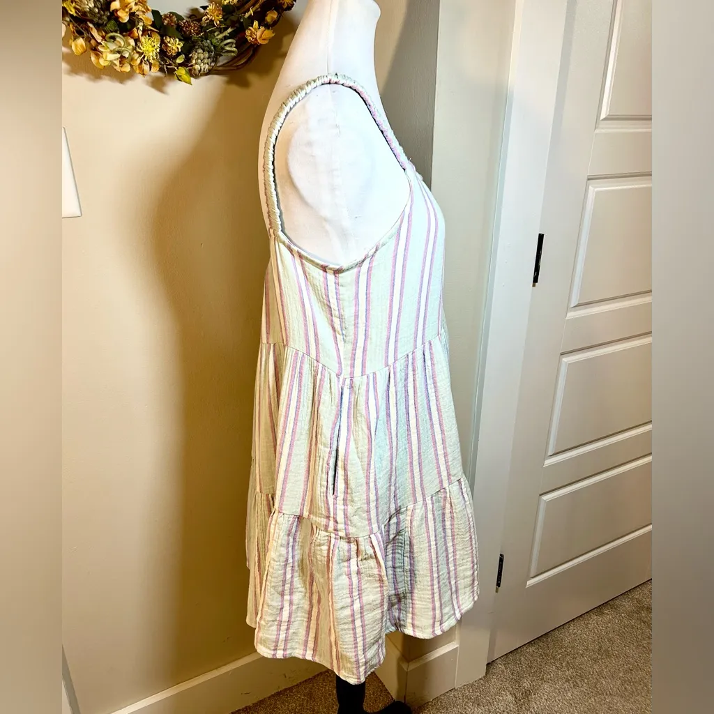 MARINE LAYER Leila Double Cloth Tiered Minidress in Aqua Stripe NWOT Sz XS - Image 4