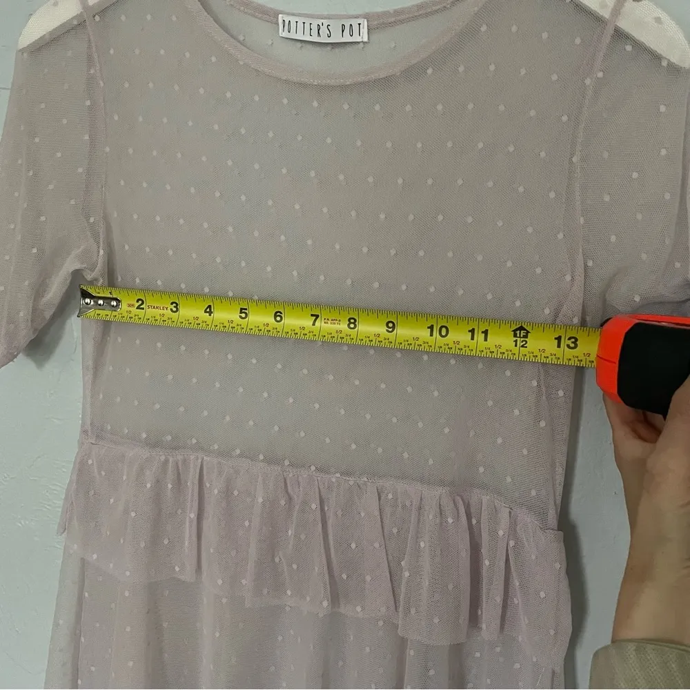 Potter's Pot Pink Ruffled Short Sleeve Sheer Blouse Fairy Fairycore Fae Peplum - Image 8