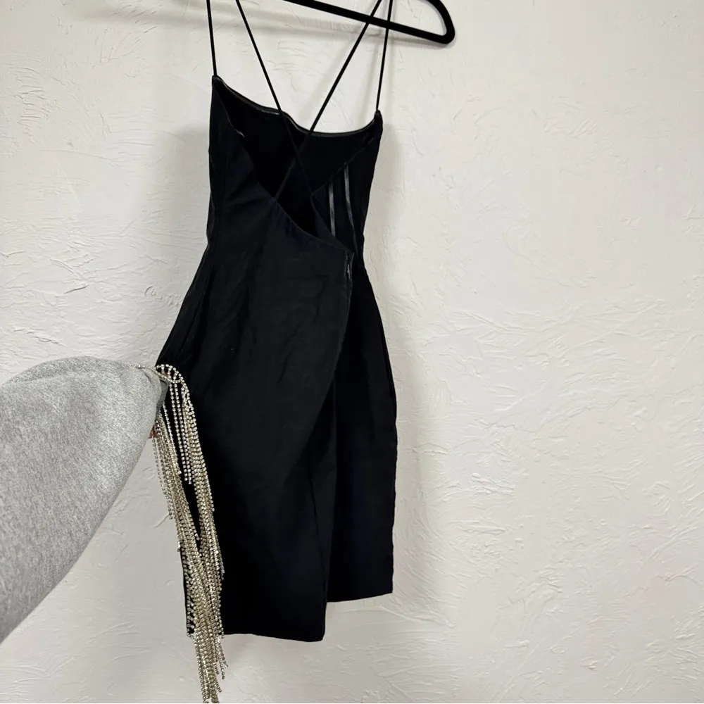 White Fox Boutique Black Rhinestone Draped Mini Dress Womens M Party Cocktail - Image 5