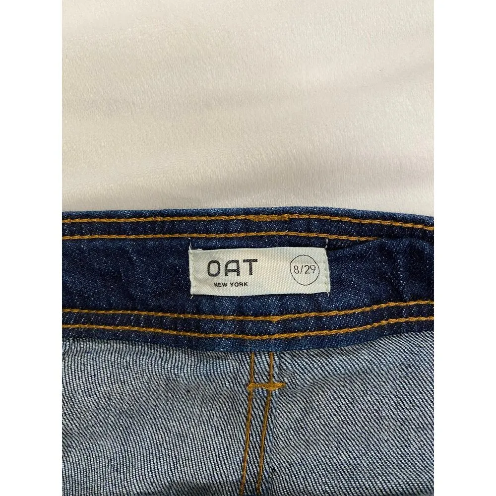 OAT Cotton Frayed Hem Cropped Straight Leg Jeans Denim Blue Women's Size 8/29 - Image 8