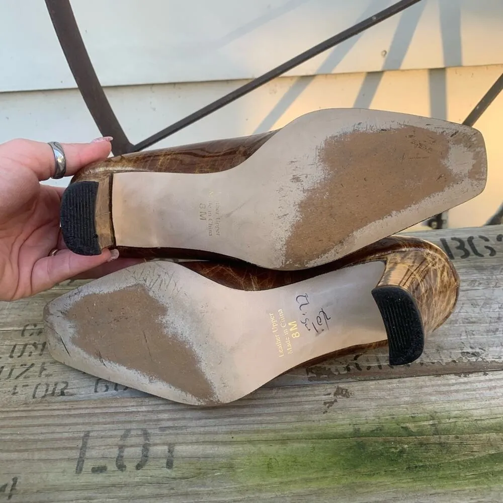 Vintage 90s J Renee gold marble metallic square toe faux buckle block heels 8M Size 8 - Image 3