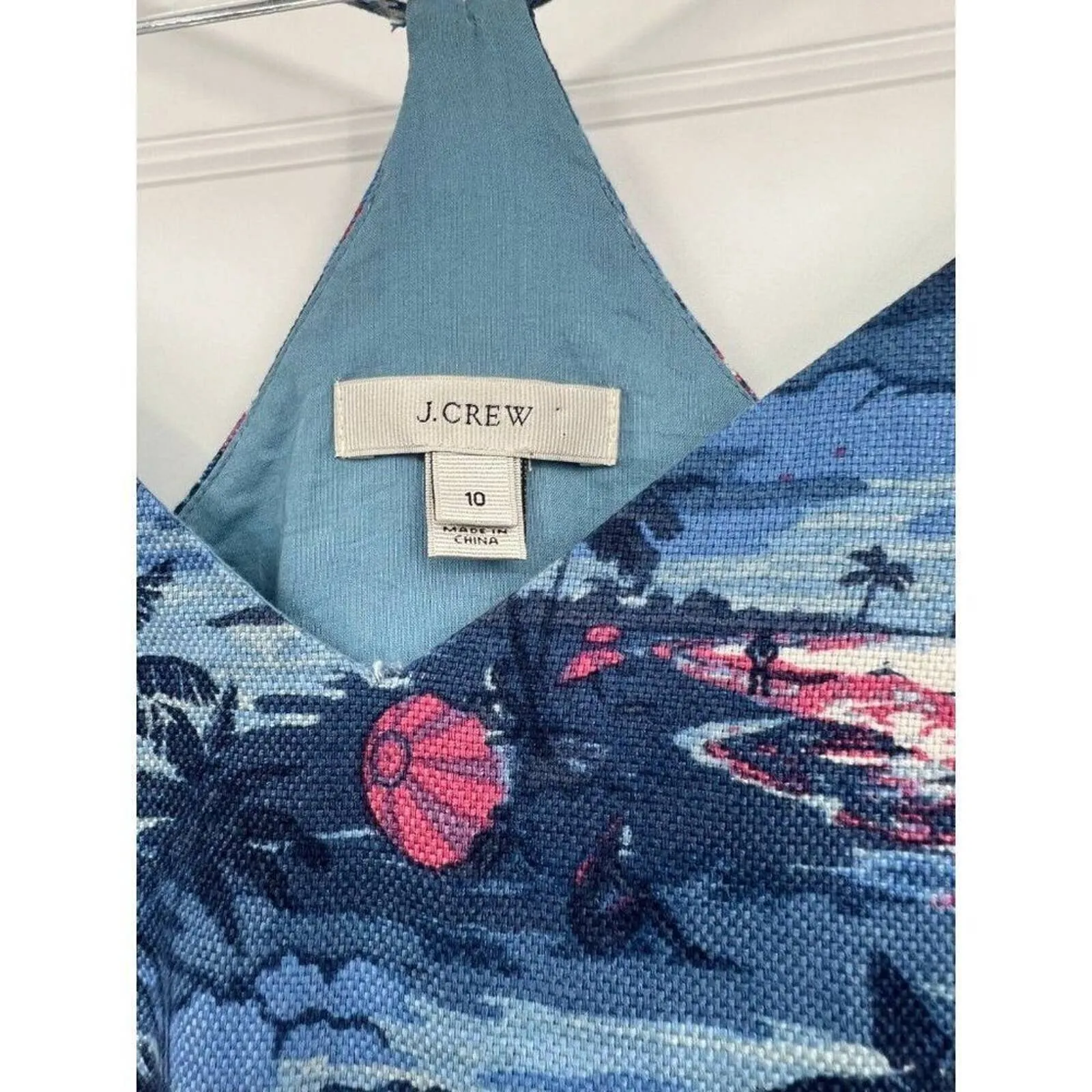 J. Crew Blue Hawiian Sunset Racerback Sleeveless V-Neck Tank Dress Size‎ 10 - Image 6