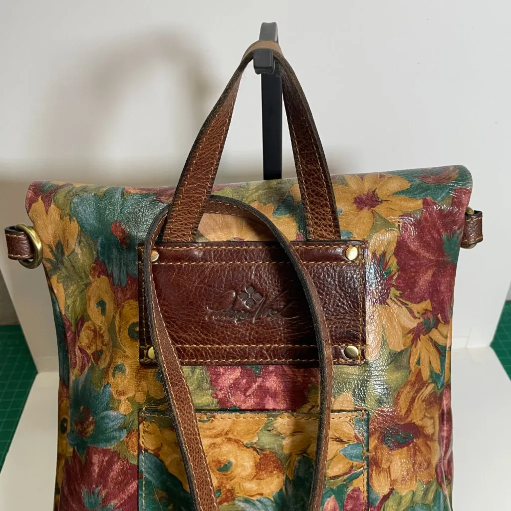 Patricia Nash Tan Purple Blue Floral Daisy Luzille Convertible Backpack Leather - Image 3