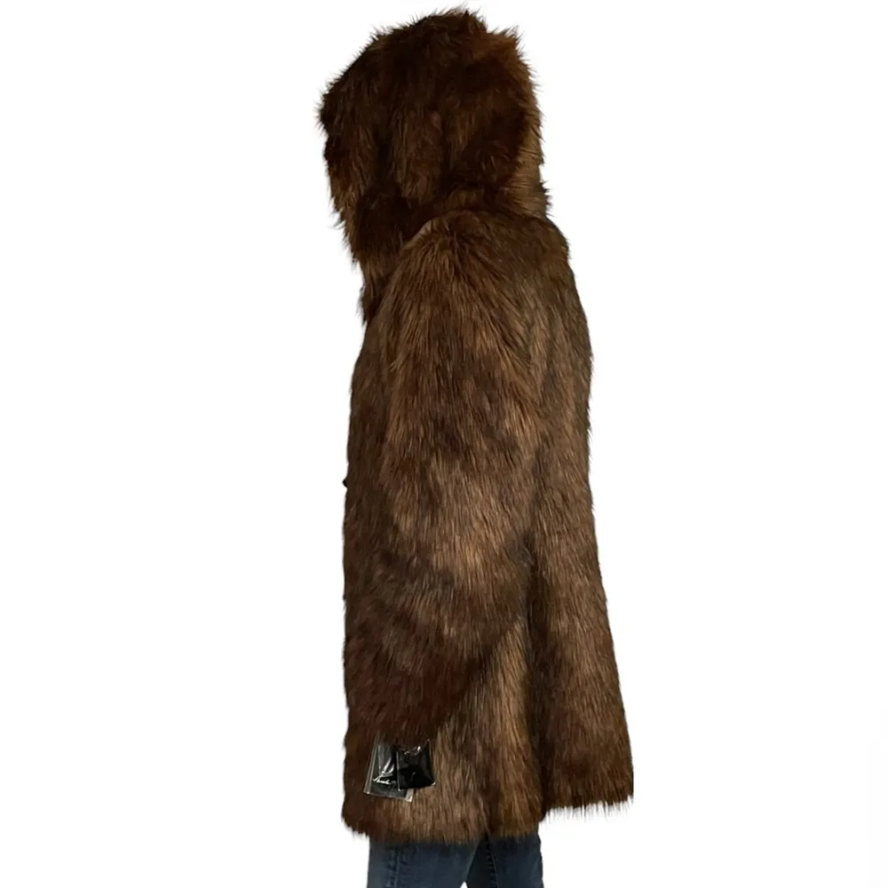 Fabulous Faux Fur Mid Length Coat by Pamela McCoy NWT Brown Size M - Image 5