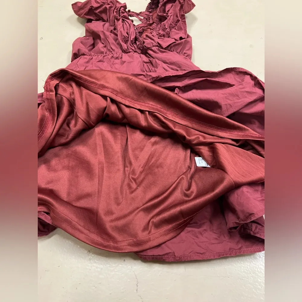Altar’d State Women M Flare Mini Boho Ruffle Maroon Red Rita Ruffle Dress Tunic - Image 7
