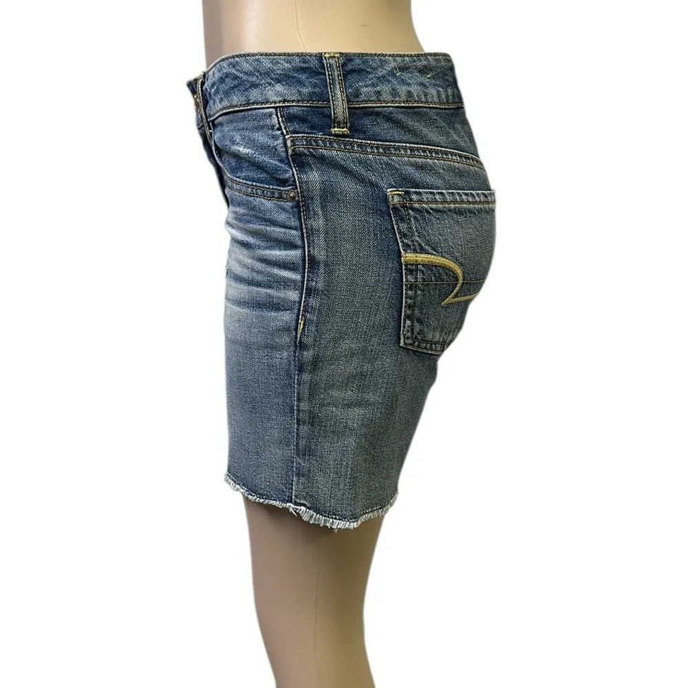 American Eagle Outfitters Mid Rise Distressed Denim Bermuda Blue Jean Shorts 2 - Image 5