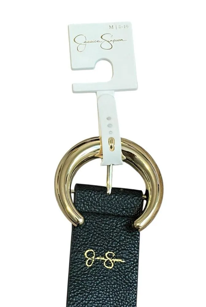 Jessica Simpson Belt Women's M 8-10 Black Faux Leather Gold Buckle $30 MSRP NWT - Image 2