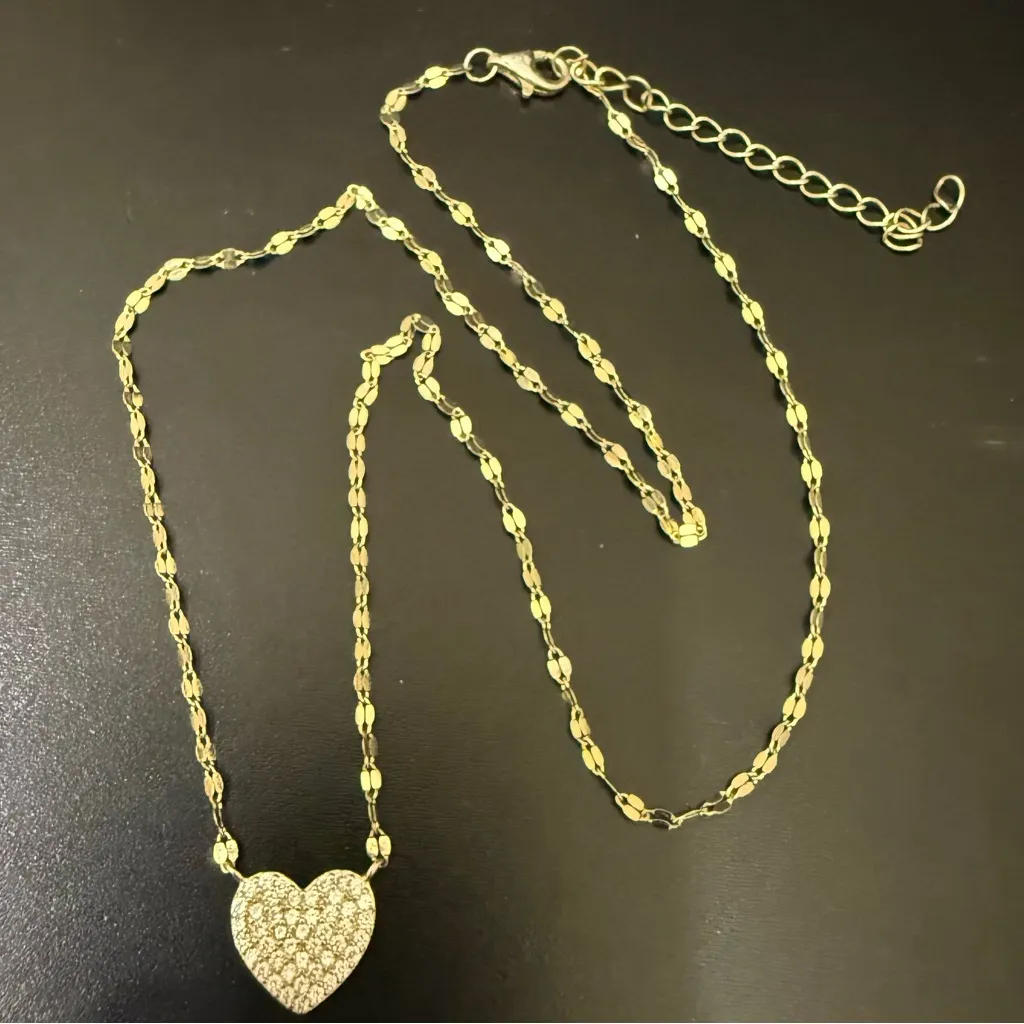 925 Gold Over Silver Vermeil Pave Heart Pendant Twisted Chain Necklace 2.2g. - Image 2