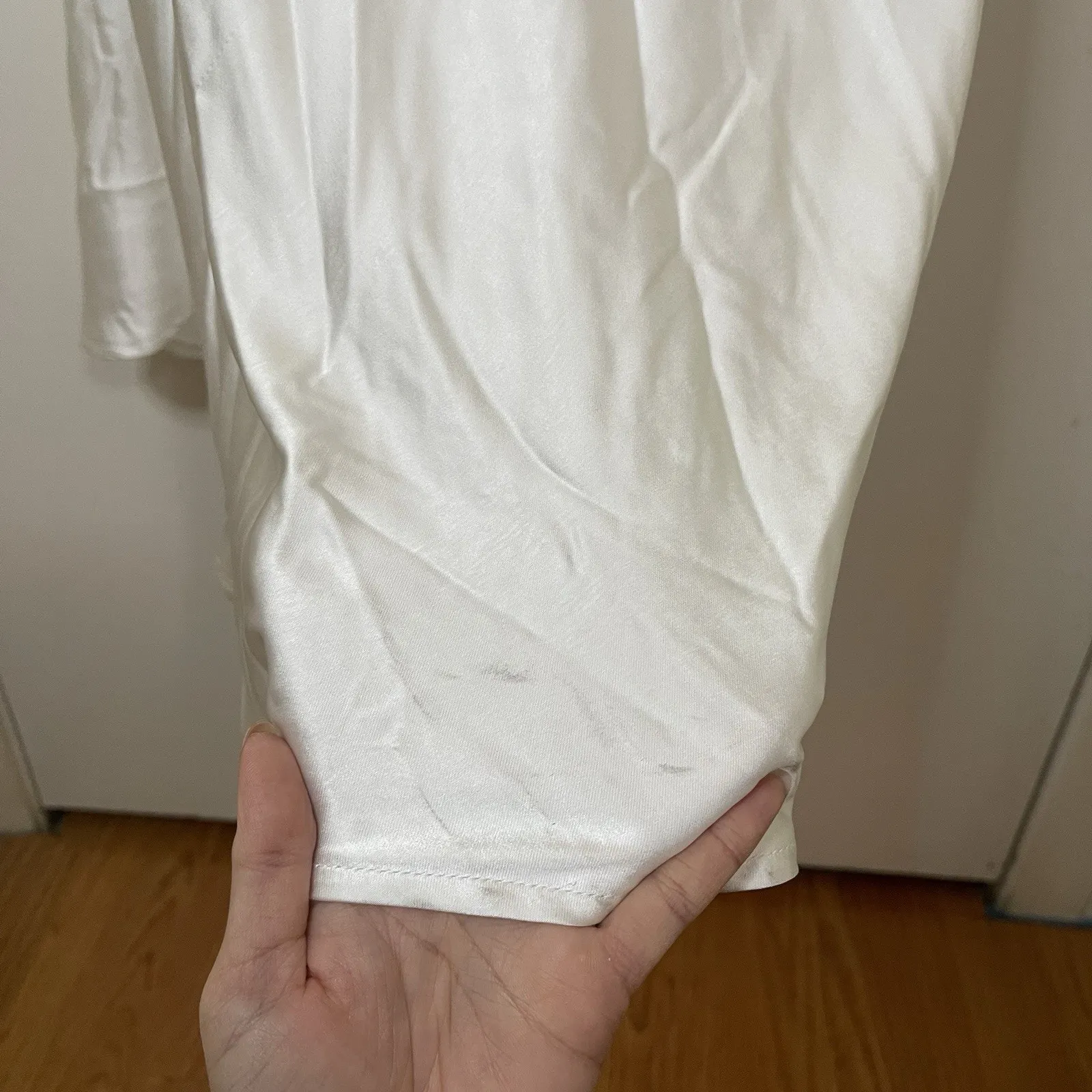 NEW! Selfie Leslie Abby Cami Strap Gathered Bust Front Split Midi Dress White LG - Image 13