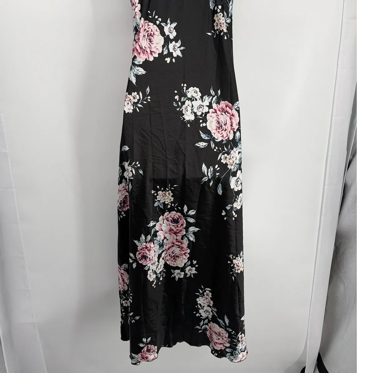 Black Floral Slip Dress Sz M Whimsigoth Slits Y2K Romantic Fairy Grunge Lace - Image 9