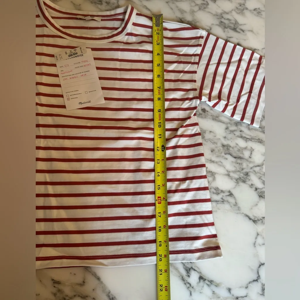 NWT Madewell Everyday Boxy Crop Tee in Stripe Sz XS Box Cutter Slice sew / patch - Image 8