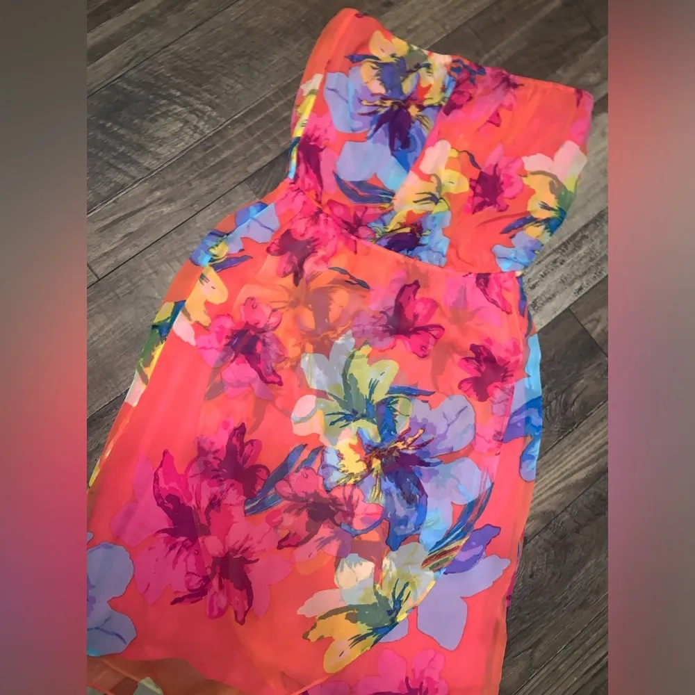 Ella Moss Hibiscus Floral Silk Strapless Dress in guava L $138 spring cocktail - Image 10