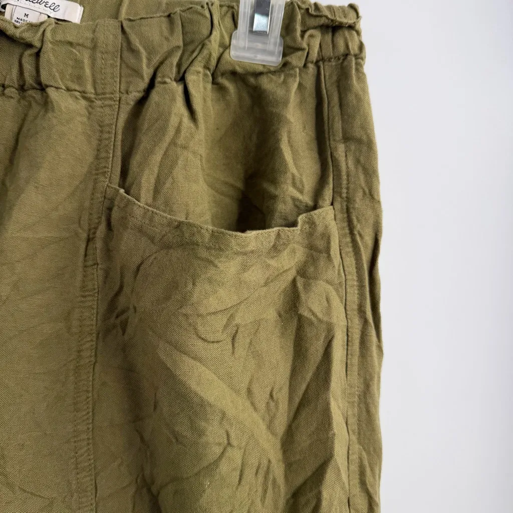 Madewell Linen-Blend Pull-On High-Rise Wide-Leg Pants size M Vintage Moss green - Image 3