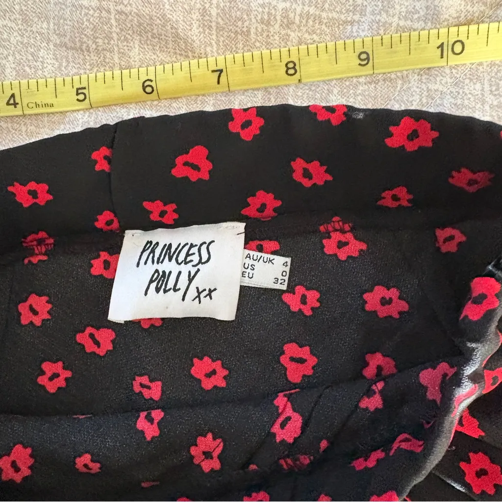 Princess Polly Women’s Floral Y2K Red Black Whimsigoth Fairy High Slit Sz 0 - Image 5