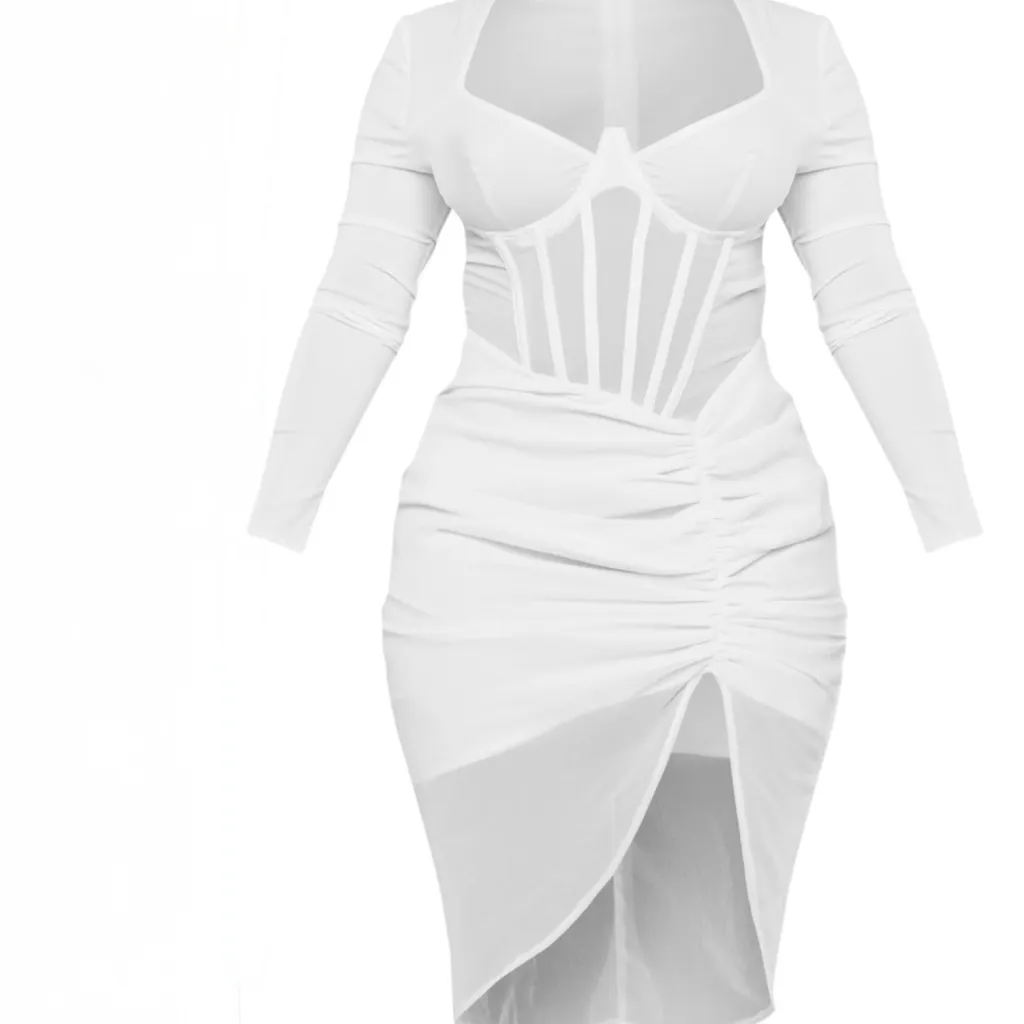 NWT PrettyLittleThing Shape Cream Corset Detail Ruched Midi Dress - Image 5