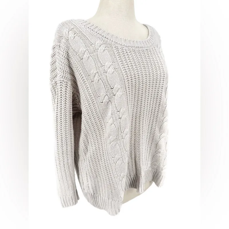 Torrid  Chunky Knit Sweater Size 1 Open Back Bow Tie Cable Knit Cream - Image 2