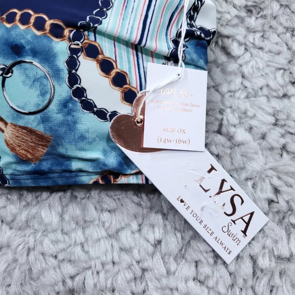 Lysa Desiree Bikini Swimsuit Top Blue Padded Gold Ring Plus Size 0X 14W 16W - Image 5