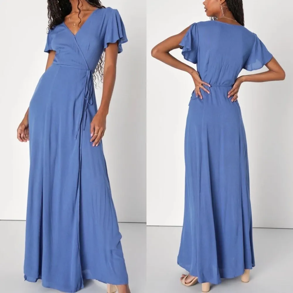 Lulus heart of marigold denim blue wrap‎ maxi dress - Image 2