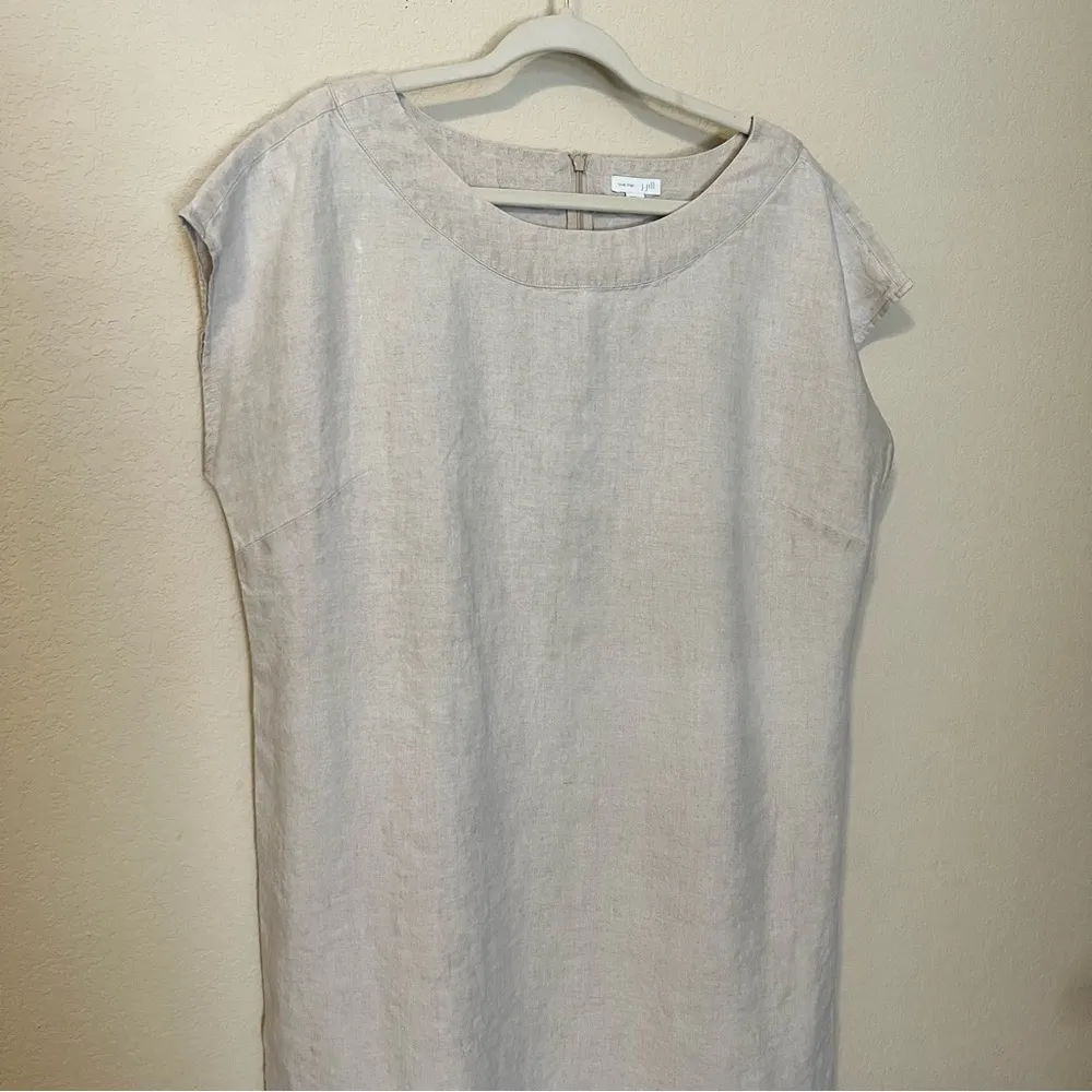 J. Jill Love Linen Neutral Cream Scoop Neck Linen Dress - Image 2