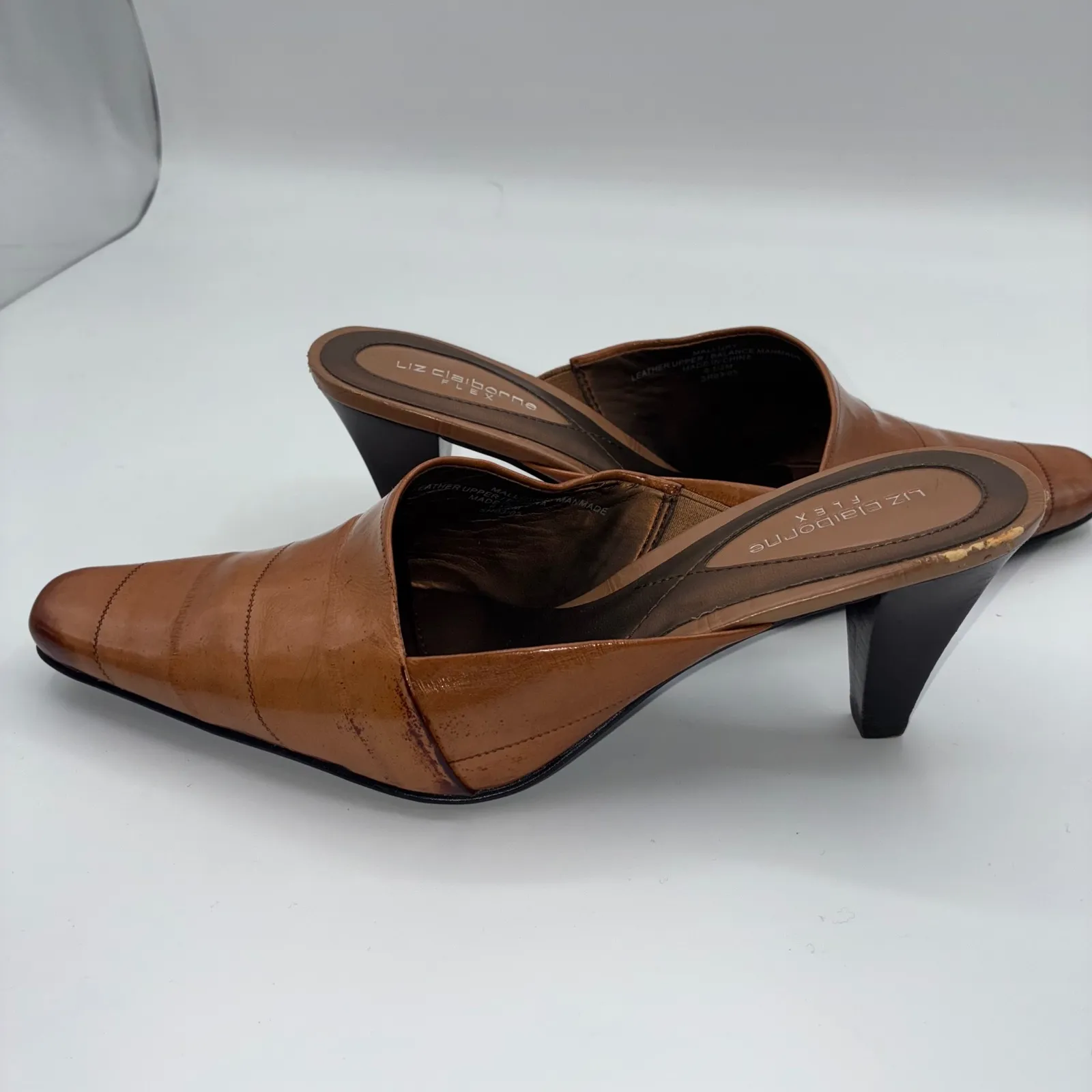 Liz Claiborne Mallory Tan Leather Pointed Toe Mules Shoes Women 6.5M Career Chic - Image 4