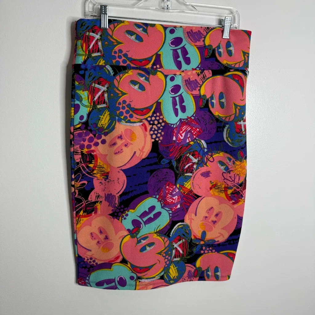 NWOT LulaRoe Mickey & Minnie Pencil Skirt Stretch‎ Multicolor Size Large - Image 2