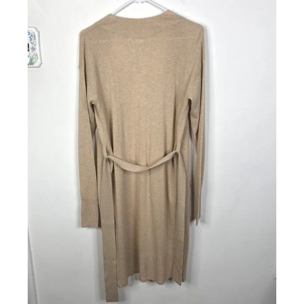 NEW VERONICA BEARD Sz XS Danzie Belted Longline Cardigan Beige Soft Wool Blend - Image 4