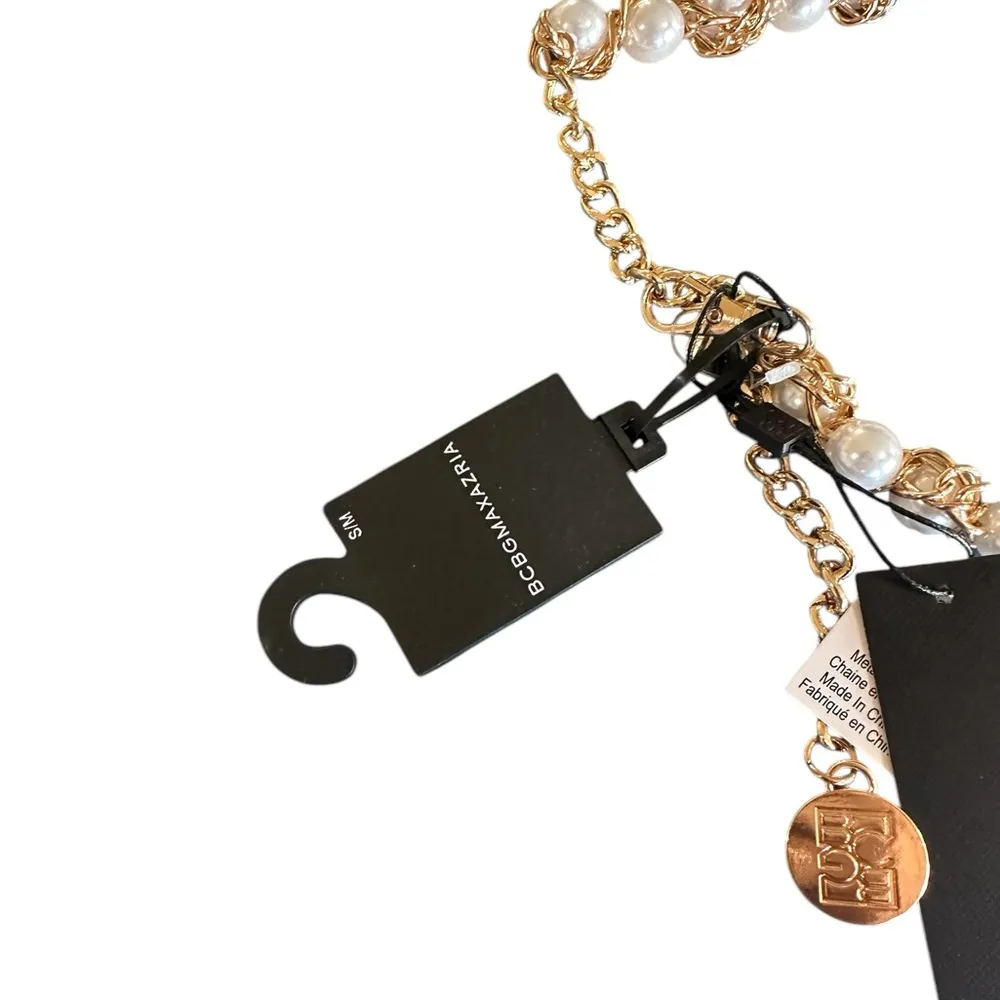 NWT BCBGMAXAZRIA Pearl And Chain Detail Adjustable Waist Belt S/ M - Image 4