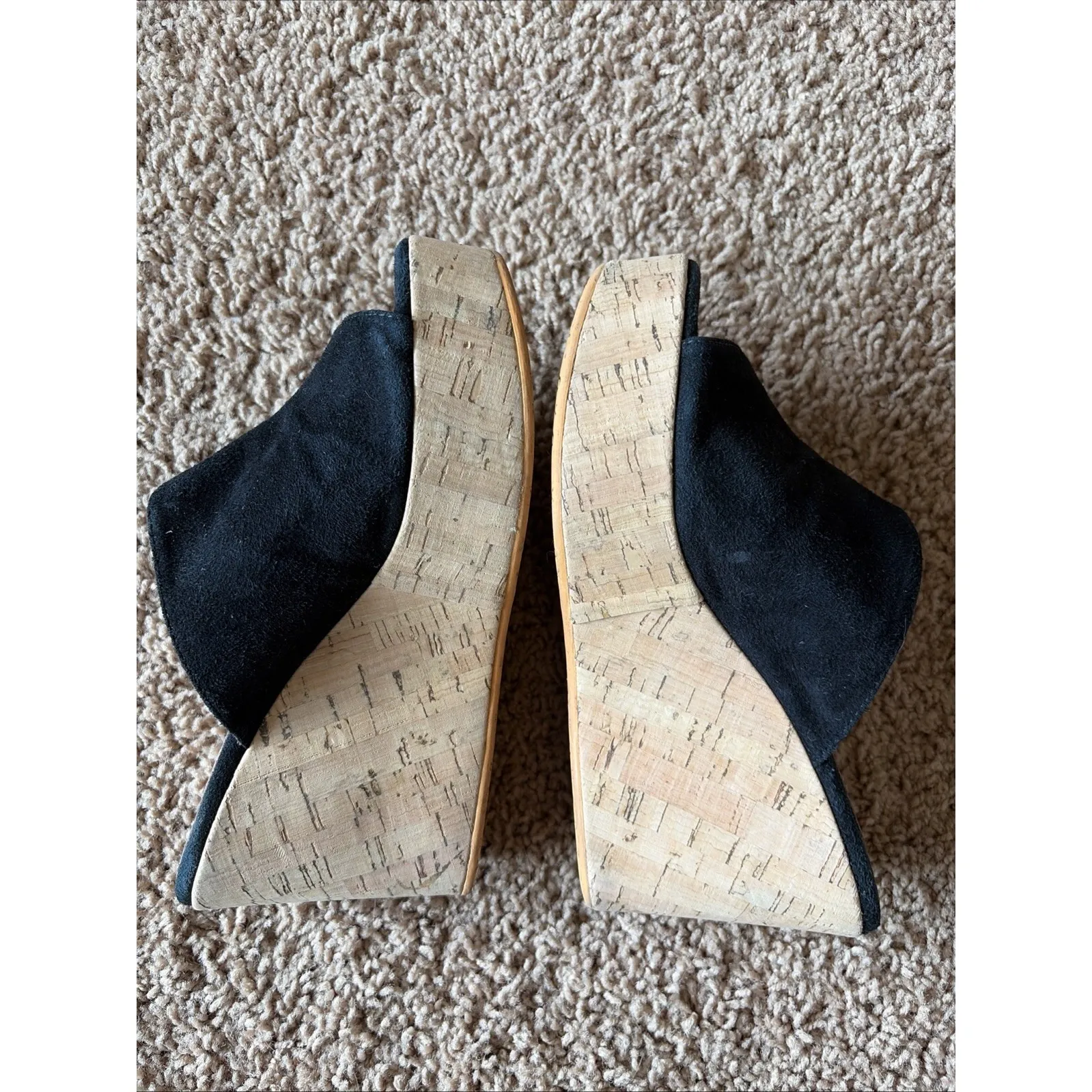 RossOro Classic Black Suede Leather Cork Wedge Mule Sandal Shoes Italy EU 35 Size 5 - Image 4