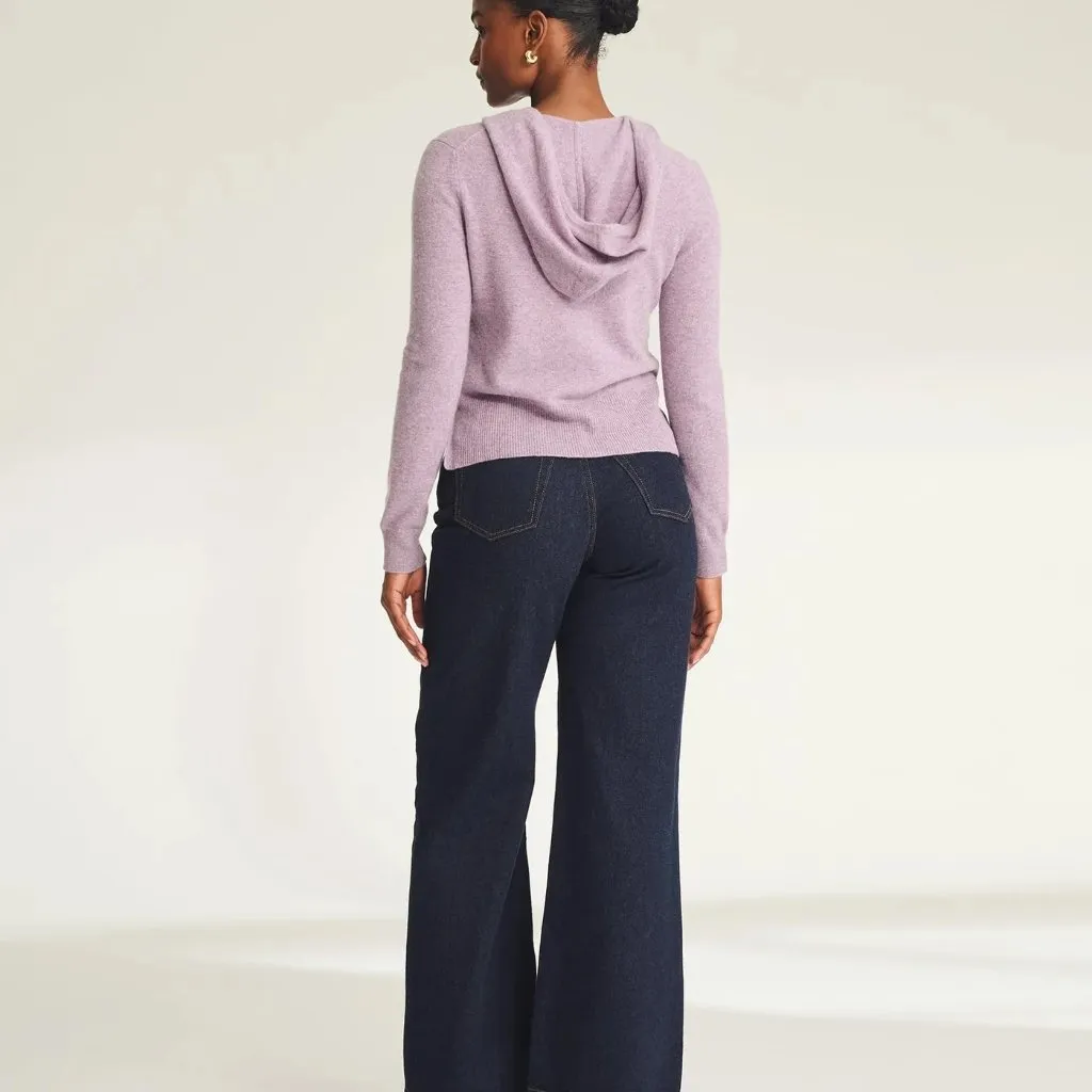 Naadam Signature Cashmere Cropped Zip Up Hoodie in Lavender, Size Small - Image 5