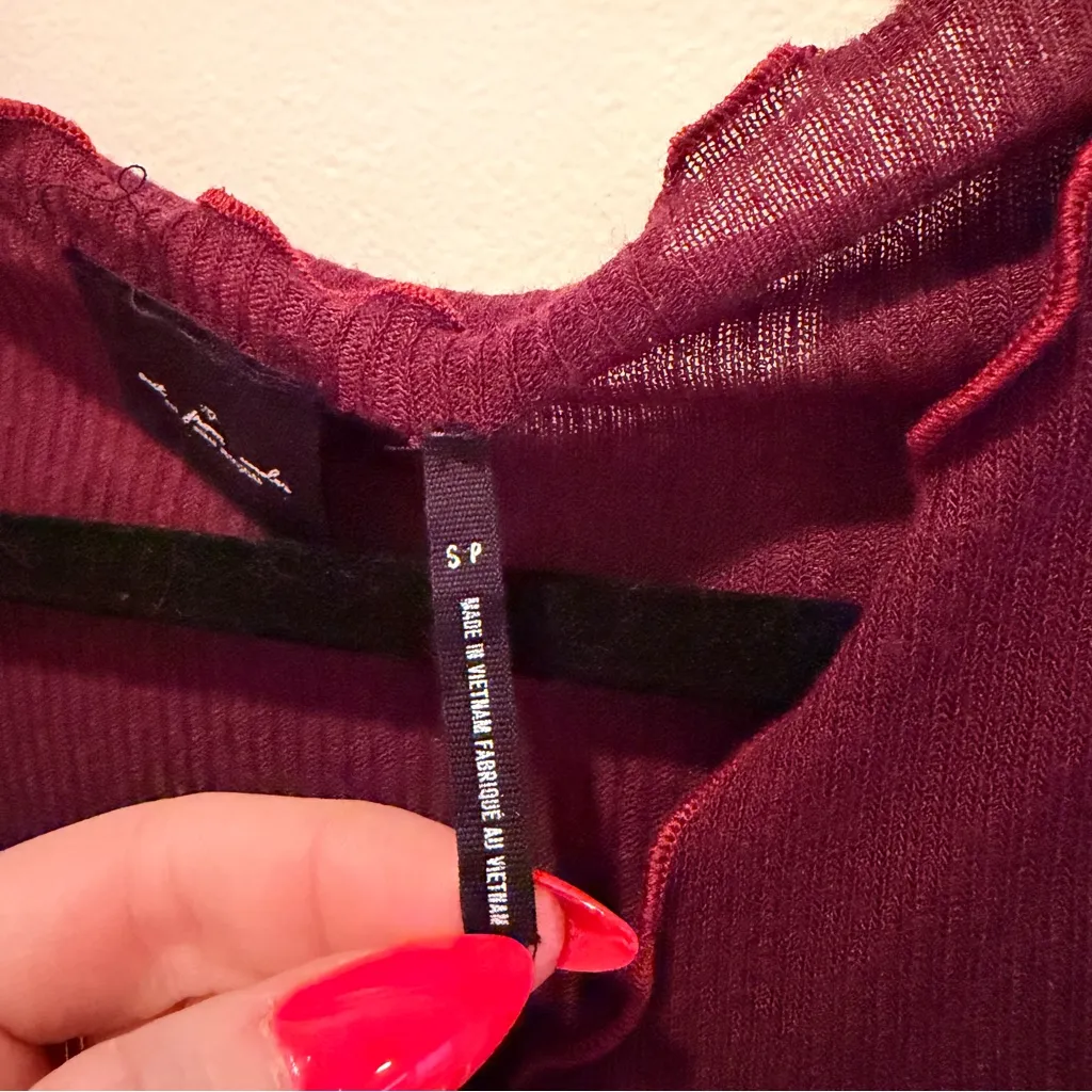 Urban Outfitters Out From Under Alexa Deep Burgundy Lettuce Trim Cinched Top S - Image 7