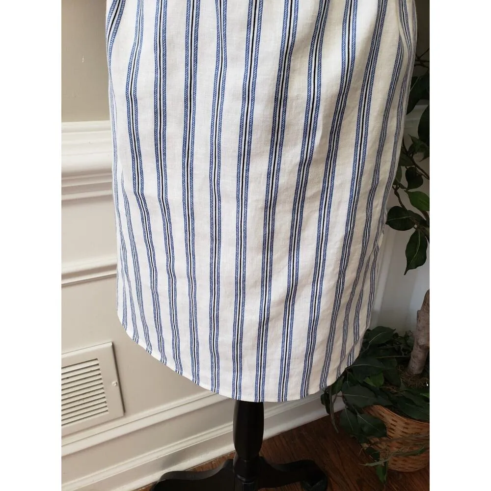 Michael Kors Women's White Striped Linen Off Shoulder Short Sleeve Mini Dress S - Image 6