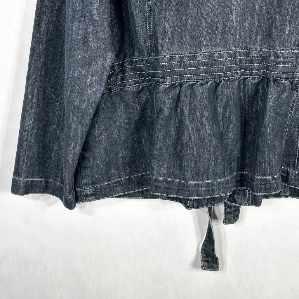 Baccini Plus Size 2X Denim Jacket Dark Blue Jean Belted Button Up‎ Pockets 747 - Image 7