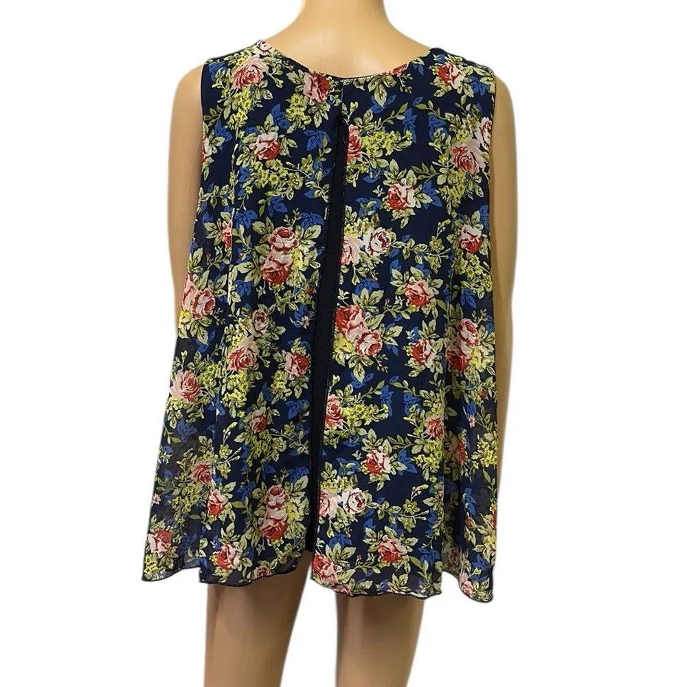 Lavish Blue Green Floral Layered Open Front Swing Top Sleeveless Blouse Size XL - Image 6