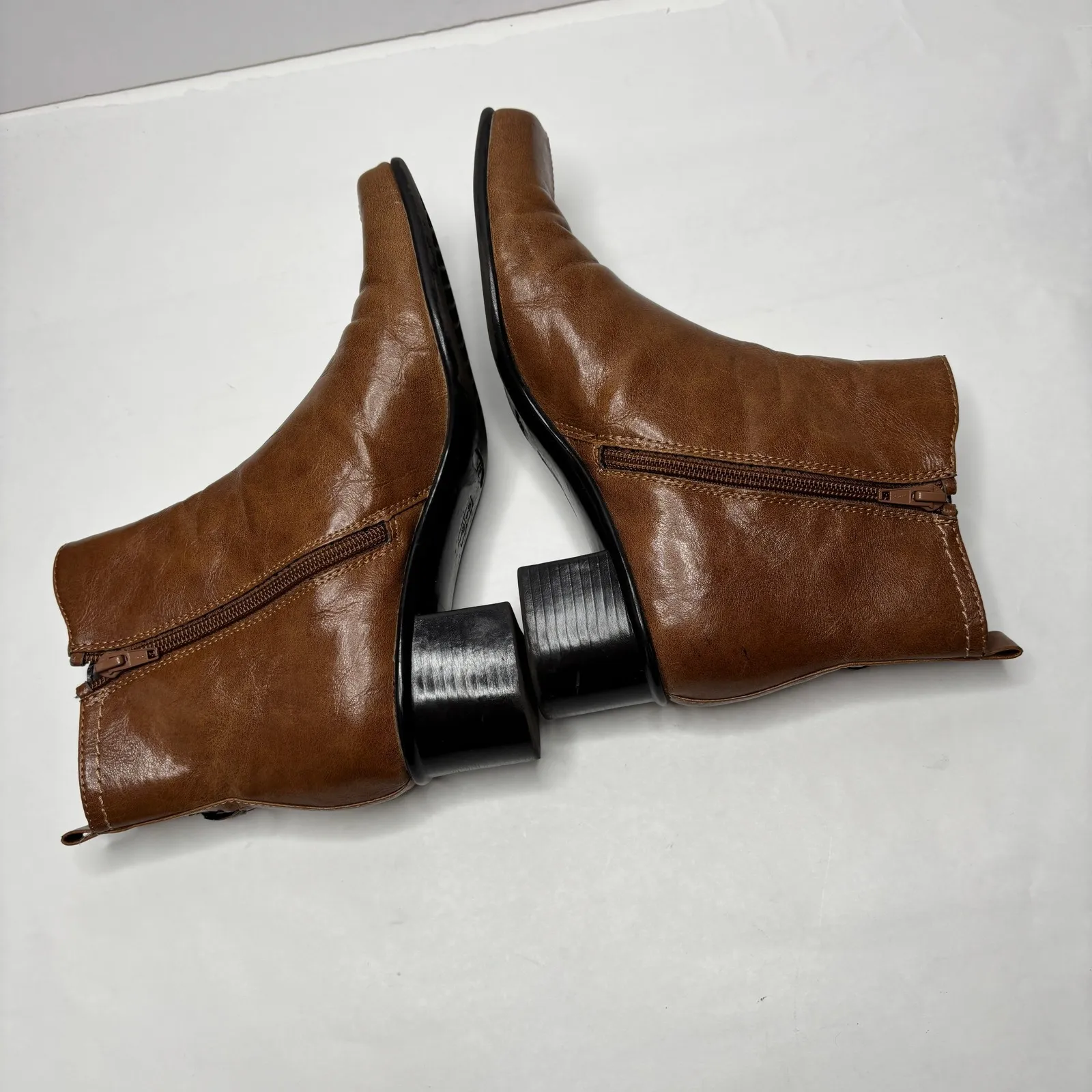 VTG Faux Leather Cognac Brown Square Toe Ankle Boots 90s Y2K Womens 9 SEE - Image 7