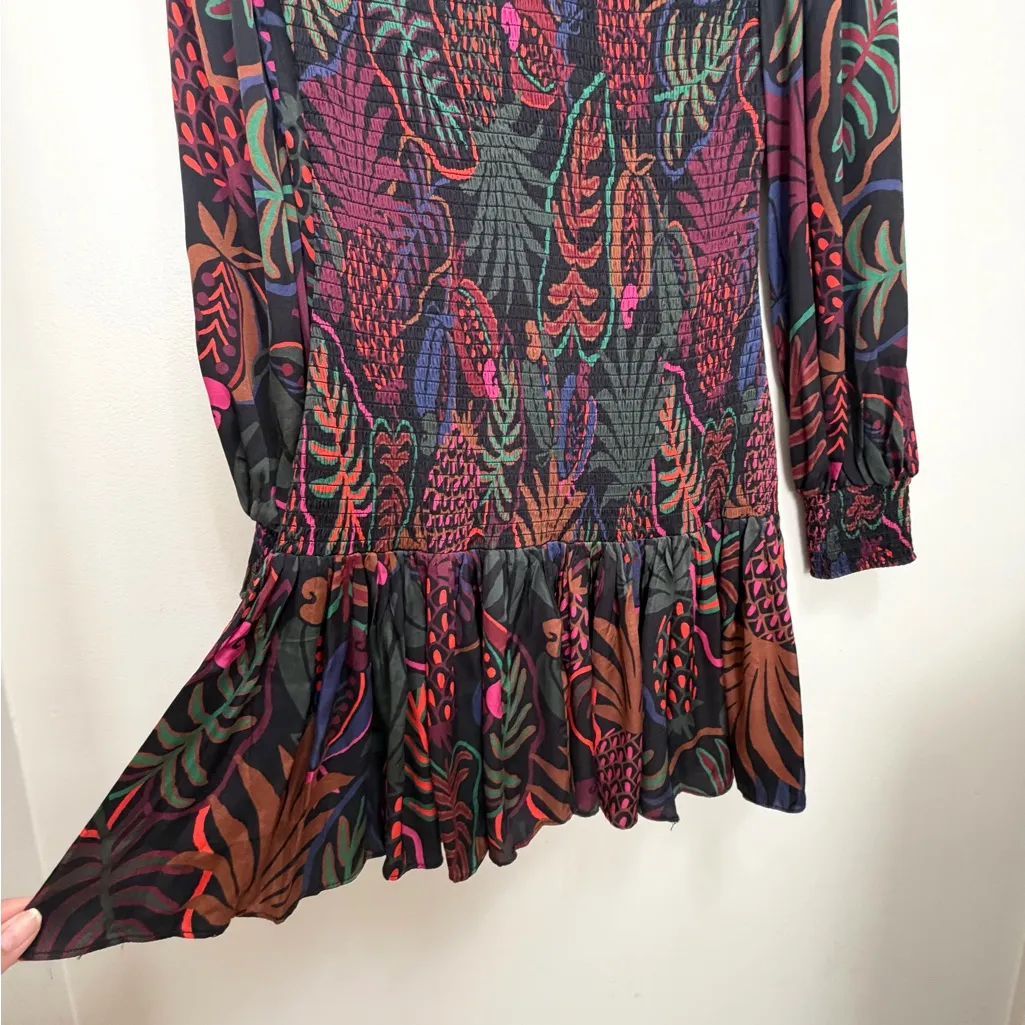 FARM Rio Frutis Dress Smocked Long Blouson Sleeve Drop Waist Multi Color Size XS - Image 8