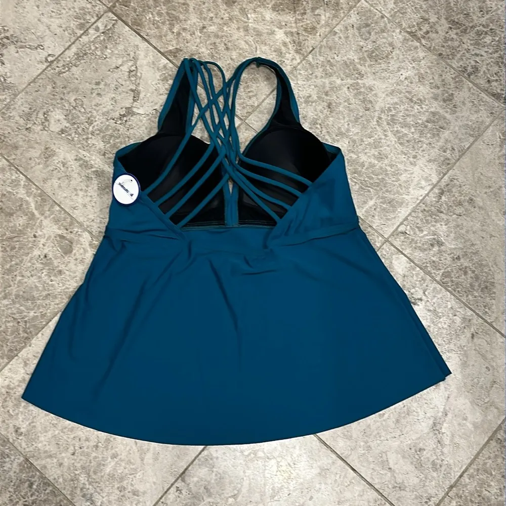 Swimsuits For All Cross Back Flowy Solid Tankini Swim Top NEW Size 14 Blue - Image 11